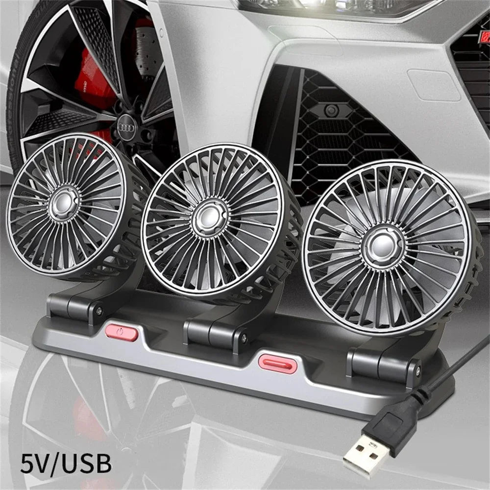 Car Cooling Fan with 1, 2 or 3 Adjustable Heads, 360 Degree Dashboard Fan with 2 Speeds, USB, 12V or 24V Plug