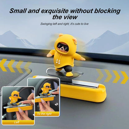 Skateboarding Bear Dashboard Ornament, Sliding Bear Car Decoration with Optional Magnetic Phone Number Plate, 5 Colors
