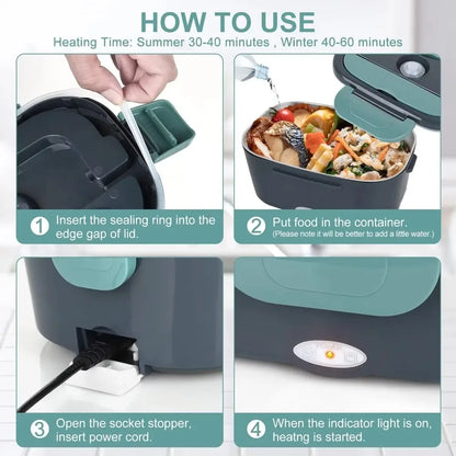 60W Electric Lunch Box for Car, Truck and Home, 1.5 L Heated Food Container with Stainless Steel Liner, Carry Bag, Fork and Spoon