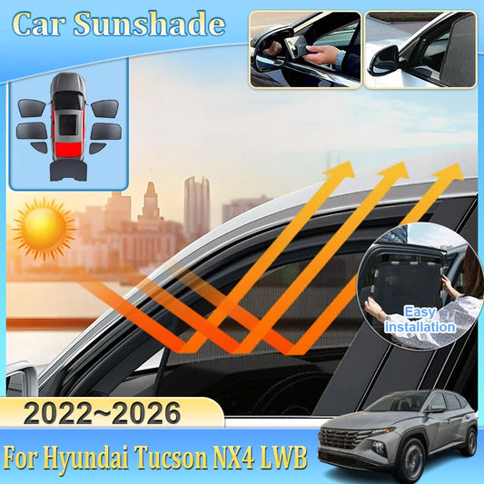 Magnetic Mesh Window Shades for Hyundai Tucson 2022-2026 (NX4), Black Side and Rear Shades, Pairs to 7-Piece Set