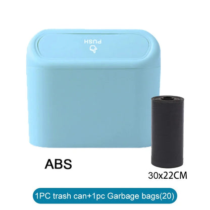 Mini Car Trash Can with Lid and Garbage Bags, Leak-Proof Small Bin for Door Pockets, Consoles and Desks, 4 Colors
