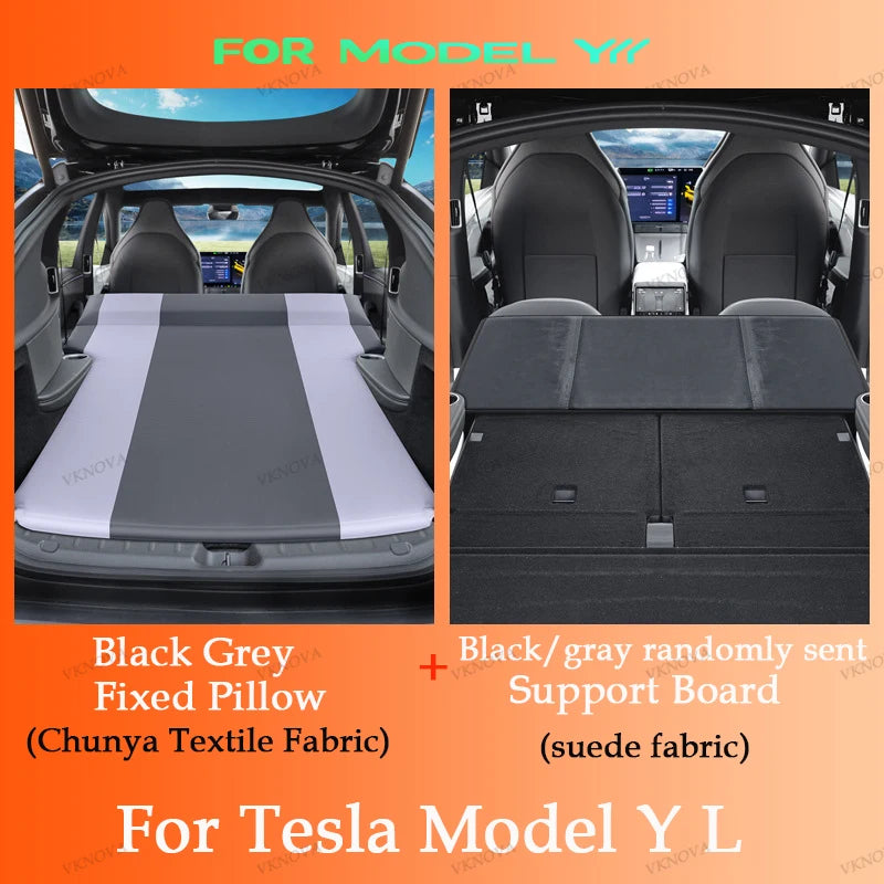 Model Y L mattress with black and gray fixed pillow and support board