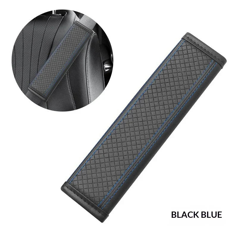 Soft-Touch PU Leather Seat Belt Shoulder Cover for Adults, Perforated Snap-On Pad for Neck Comfort, 1 Piece, 4 Styles