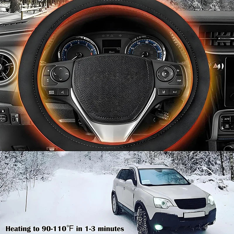 Heated Steering Wheel Cover for 14.5 to 15 Inch Wheels, 12V Plush Steering Wheel Warmer with Cigarette Lighter Plug, 1, 3, 5 or 10 Pack