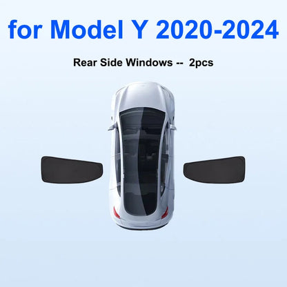 Blackout Sun Shades for Tesla Model Y 2020-2024 and Juniper 2025+, Windshield, Side Window and Full 8-Piece Privacy Sets