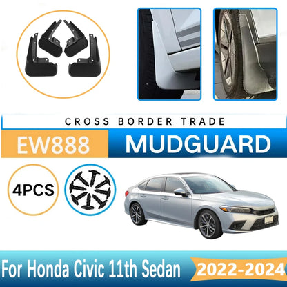 Mud Flaps for Honda Civic LX Sedan 2022-2024 (11th Gen), Set of 4 Black Front and Rear Splash Guards