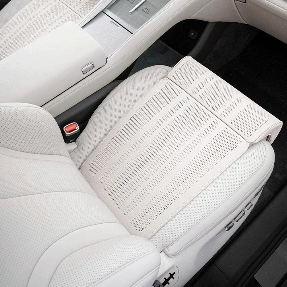 Car Seat Cushion with Leg Support Extension, Perforated Faux Leather Thigh Support Pad for Long Drives, Black or White