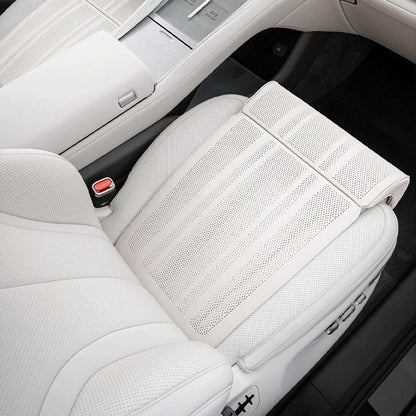 Car Seat Cushion with Leg Support Extension, Perforated Faux Leather Thigh Support Pad for Long Drives, Black or White