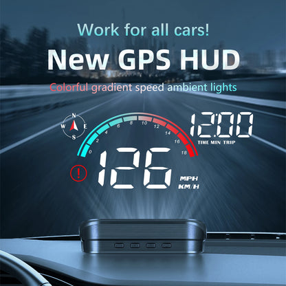 GPS Head Up Display for Cars, Digital Speedometer in MPH or KM/H with Compass, Clock, Mileage and Overspeed Alarm, Works with Any Car