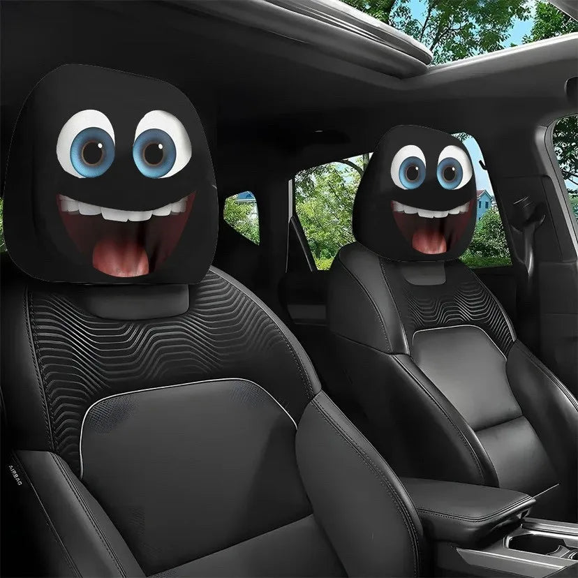 Halloween Funny Face Car Headrest Covers, Set of 2 Double-Sided Printed Polyester Covers, Easy to Wash, 17 Styles