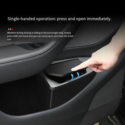 Front Door Storage Bins with Push Lid for Tesla Model Y Juniper 2025+, ABS Door Pocket Organizer and Trash Can
