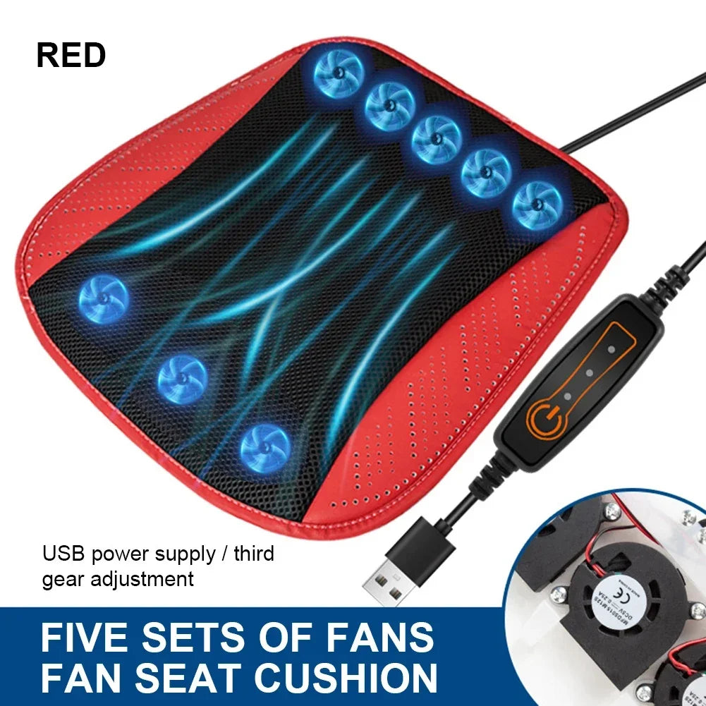 USB Cooling Seat Cushion with 5 or 8 Fans, 3 Speed Ventilated Seat Pad for Car, Home or Office Chair, 16.9 x 16.9 Inch