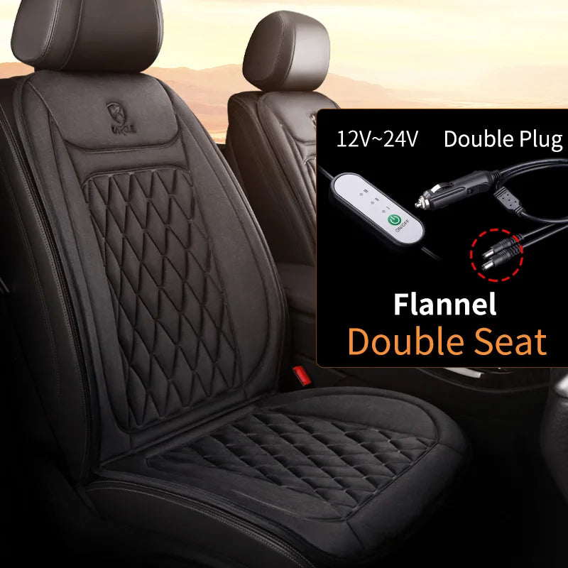 12V-24V Heated Car Seat Cover, 25W Seat Warmer Cushion with 3 Heat Levels and Auto-Off Timer, Flannel or Cloth, 1 or 2 Pack