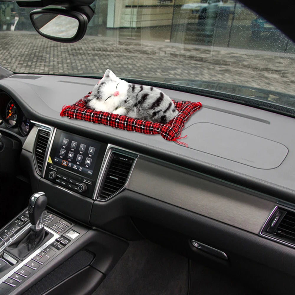 Plush Sleeping Kitten Dashboard Ornament, Lifelike Cat Doll for the Car, Desk or Shelf, 4 Colors