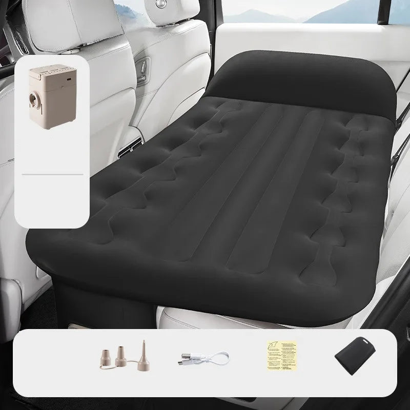 Black flannel air mattress in a car