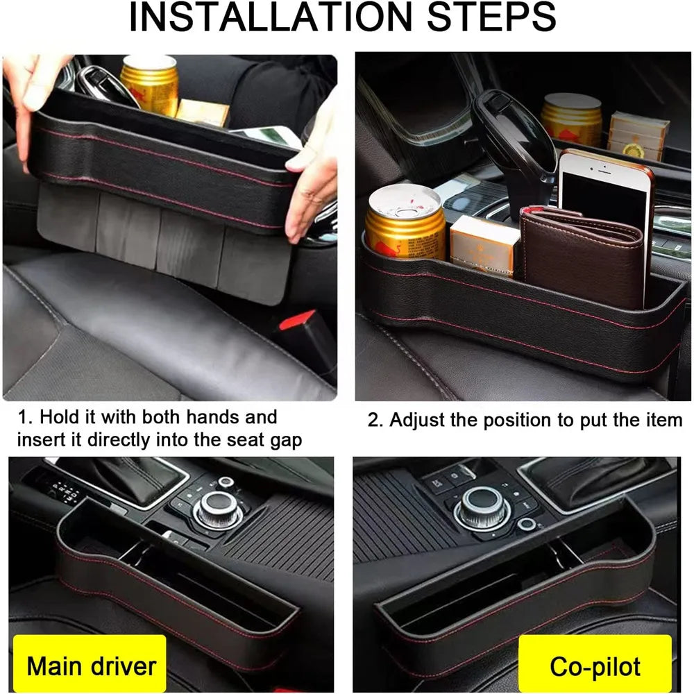 PU Leather Car Seat Gap Organizer — Key Holder with Charging Port Cutout