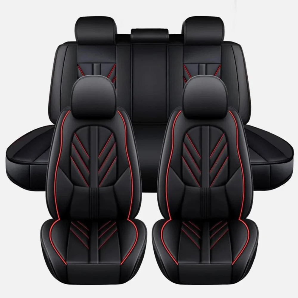 Faux Leather Seat Covers for Toyota RAV4 2019-2024, 5-Seat Full Set with Headrest Covers, Black and Red