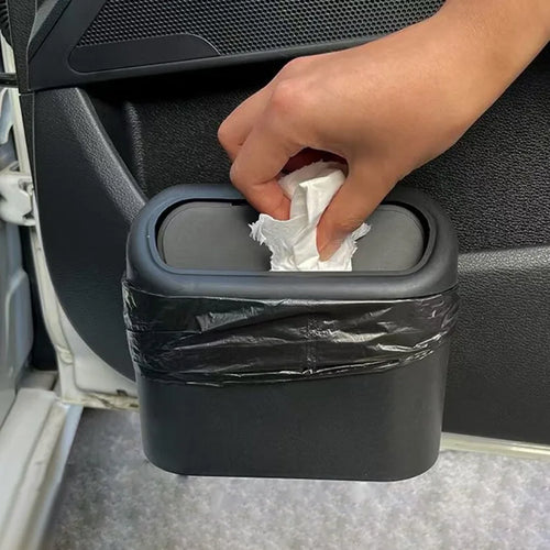 Car Trash Can with Lid and 3 Rolls of Garbage Bags, Fits the Door, Seat Back or Console Side, Also for Home and Office