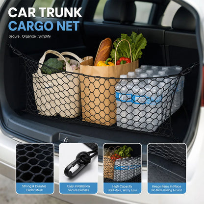 Elastic Cargo Net for Toyota RAV4 2019-2025, Stretch Mesh Trunk Pocket with Hooks, Single Net 43.3 x 23.6 in or Double Net 43.3 x 15.7 in