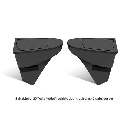 Front Door Storage Bins with Push Lid for Tesla Model Y Juniper 2025+, ABS Door Pocket Organizer and Trash Can