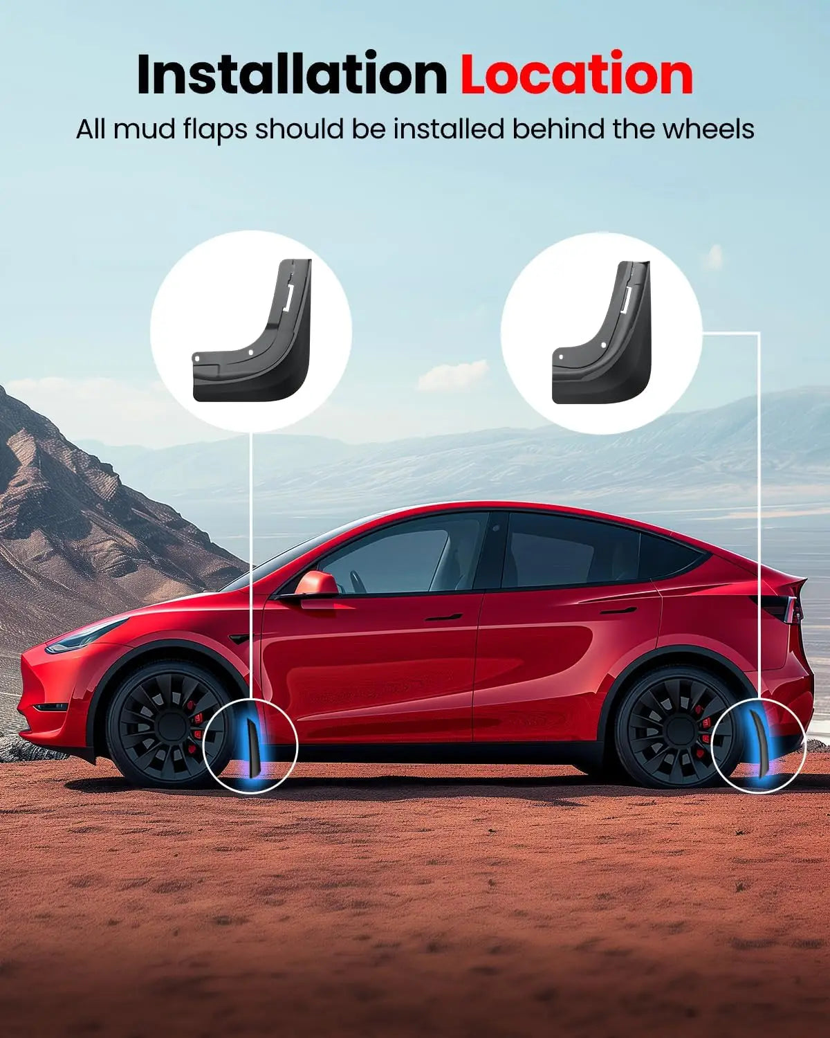 Mud Flaps for Tesla Model Y (2020-2024 or Juniper 2025-2026) and Model 3 (2019-2023 or Highland 2024-2025), TPE, No Drilling