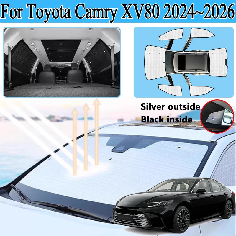 Full Coverage Privacy Sun Shades for Toyota Camry 2025-2026 (XV80), Silver and Black PVC Window Shades, All Windows or Partial Sets