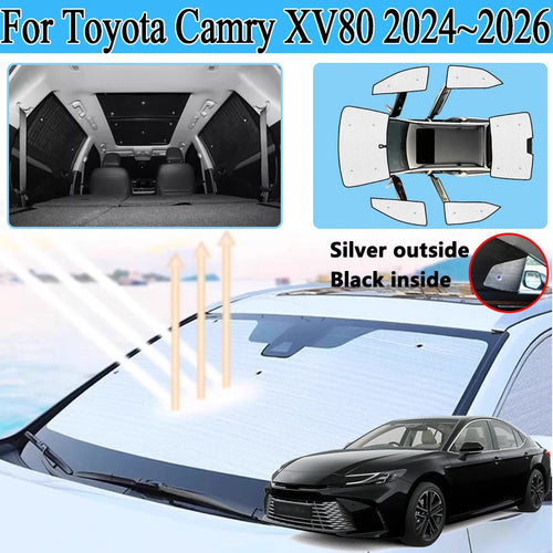 Full Coverage Privacy Sun Shades for Toyota Camry 2025-2026 (XV80), Silver and Black PVC Window Shades, All Windows or Partial Sets