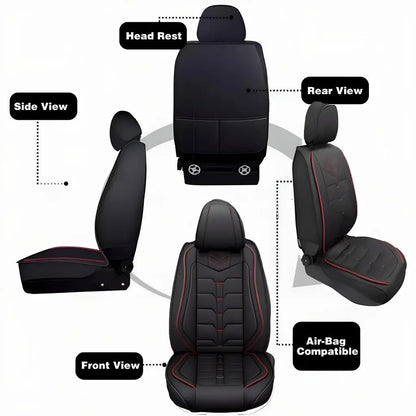 Car Seat Covers for Toyota Camry, Full Set for 5 Seats, Black PU Leather with Red Stitching, Water-Resistant Front and Rear