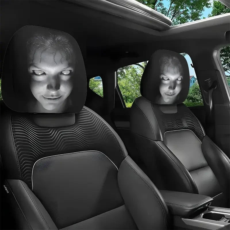 Halloween Horror Face Car Headrest Covers, Set of 2 Universal Elastic Printed Seat Headrest Sleeves for Dust Protection