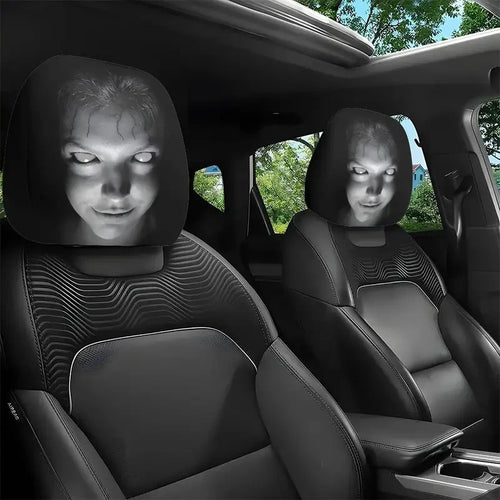 Halloween Horror Face Car Headrest Covers, Set of 2 Universal Elastic Printed Seat Headrest Sleeves for Dust Protection