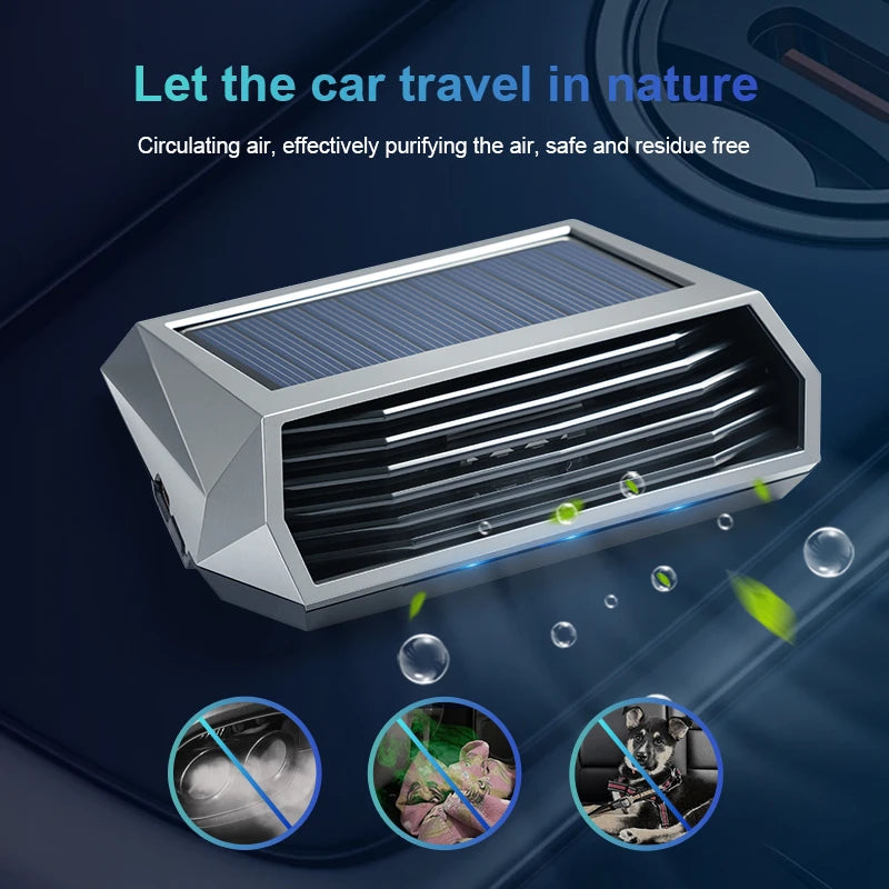 Solar Car Deodorizer with Vibration Sensor and Automatic Operation, Runs on Solar or USB Power, Dark Gray