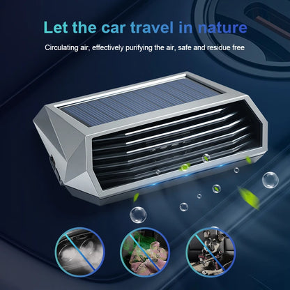 Solar Car Deodorizer with Vibration Sensor and Automatic Operation, Runs on Solar or USB Power, Dark Gray
