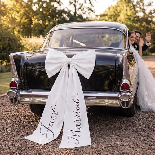 Elegant White Wedding Car Bow, Large 32 x 24 in Ribbon Bow for the Wedding Car, Bridal Decor and Wedding Photos