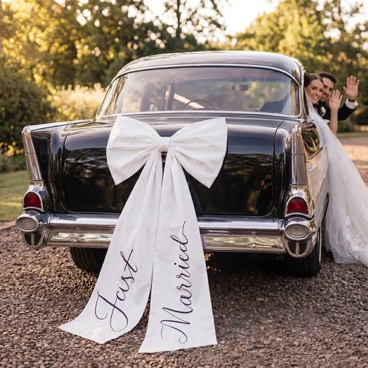 Elegant White Wedding Car Bow, Large 32 x 24 in Ribbon Bow for the Wedding Car, Bridal Decor and Wedding Photos