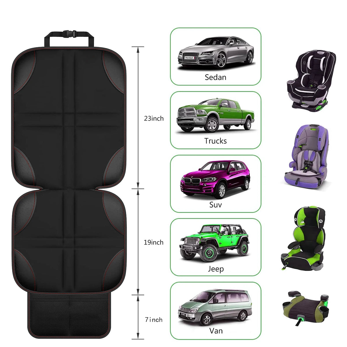 Car Seat Protector for Child Car Seats and Pets, Non-Slip 600D Oxford Back Seat Cover with Storage Pockets, 1 or 2 Pack