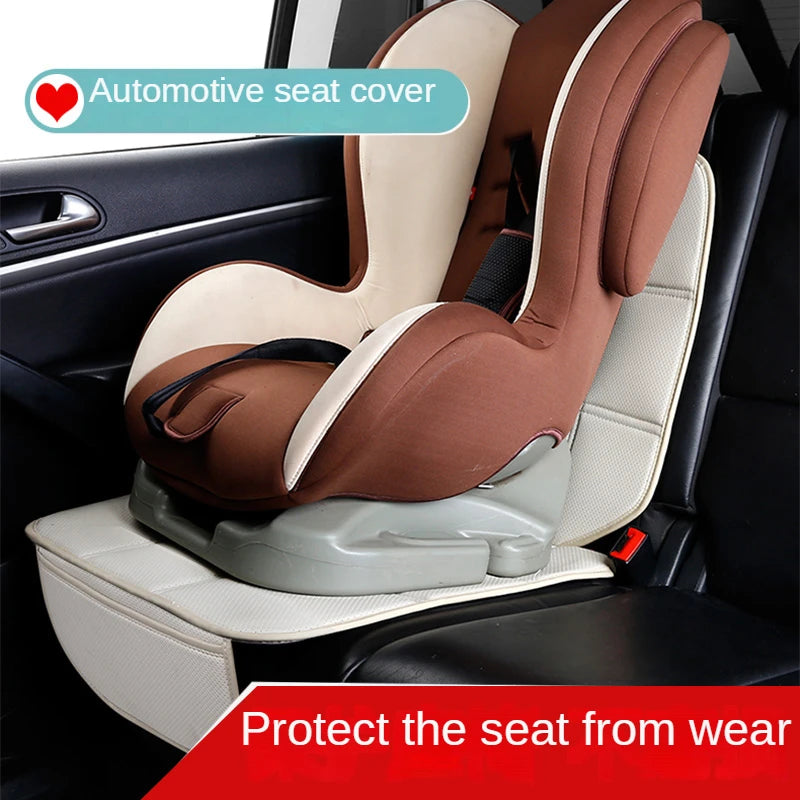 Child Car Seat Protector Mat, Faux Leather Back Seat Pad with ISOFIX Interface, Universal Fit, Black or Beige