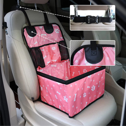 Foldable Dog Car Seat with Storage Pocket, Polyester Pet Travel Seat for Small and Medium Dogs, Black or Pink