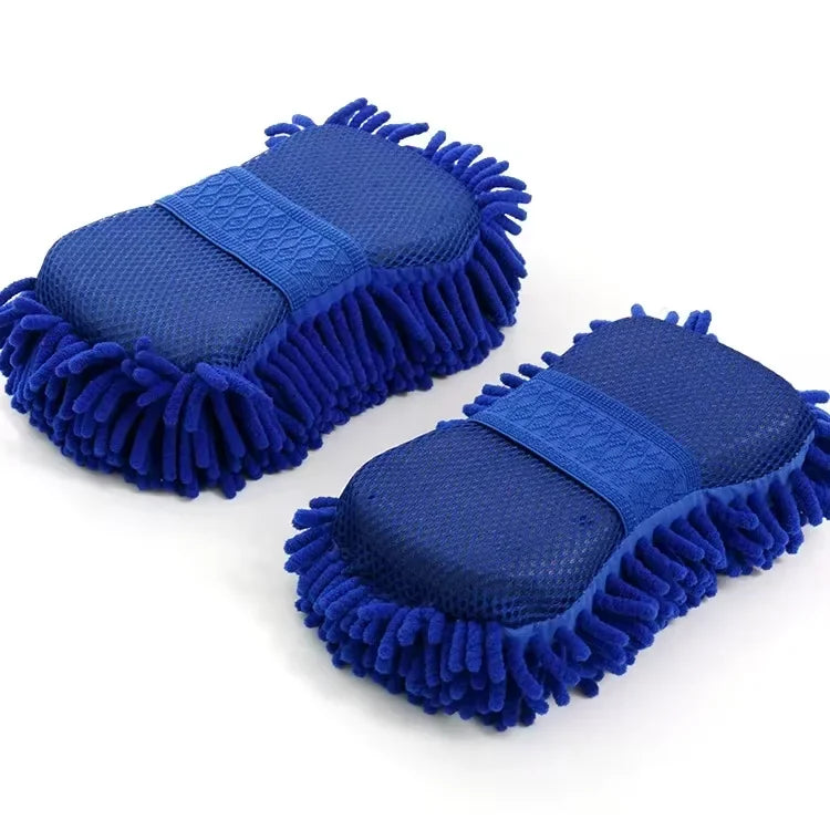 Chenille Microfiber Car Wash Sponge with Hand Strap, Soft Wash Pad for Paint, Wheels and Windows, 1 or 2 Pack, Blue