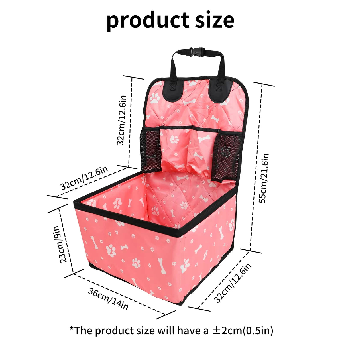 Foldable Dog Car Seat with Storage Pocket, Polyester Pet Travel Seat for Small and Medium Dogs, Black or Pink