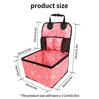Foldable Dog Car Seat with Storage Pocket, Polyester Pet Travel Seat for Small and Medium Dogs, Black or Pink