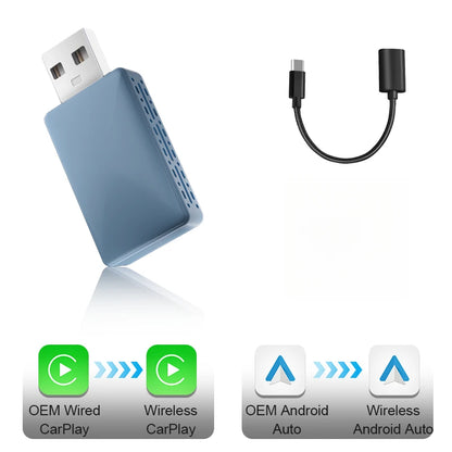 Wired to Wireless CarPlay and Android Auto Adapter, Automatic Mode Switching, for Cars with Factory Wired CarPlay or Android Auto