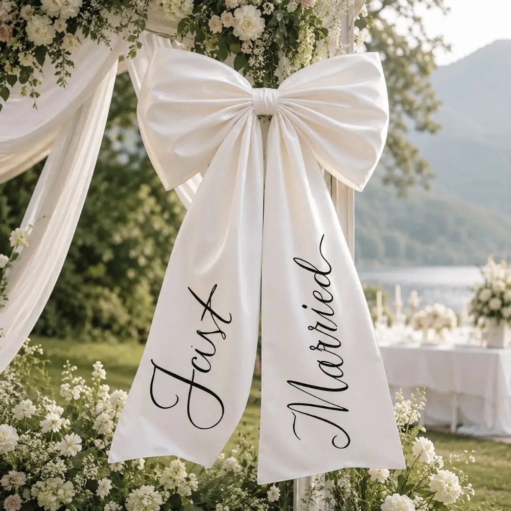Elegant White Wedding Car Bow, Large 32 x 24 in Ribbon Bow for the Wedding Car, Bridal Decor and Wedding Photos