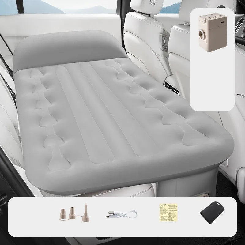 Gray flannel air mattress in a car