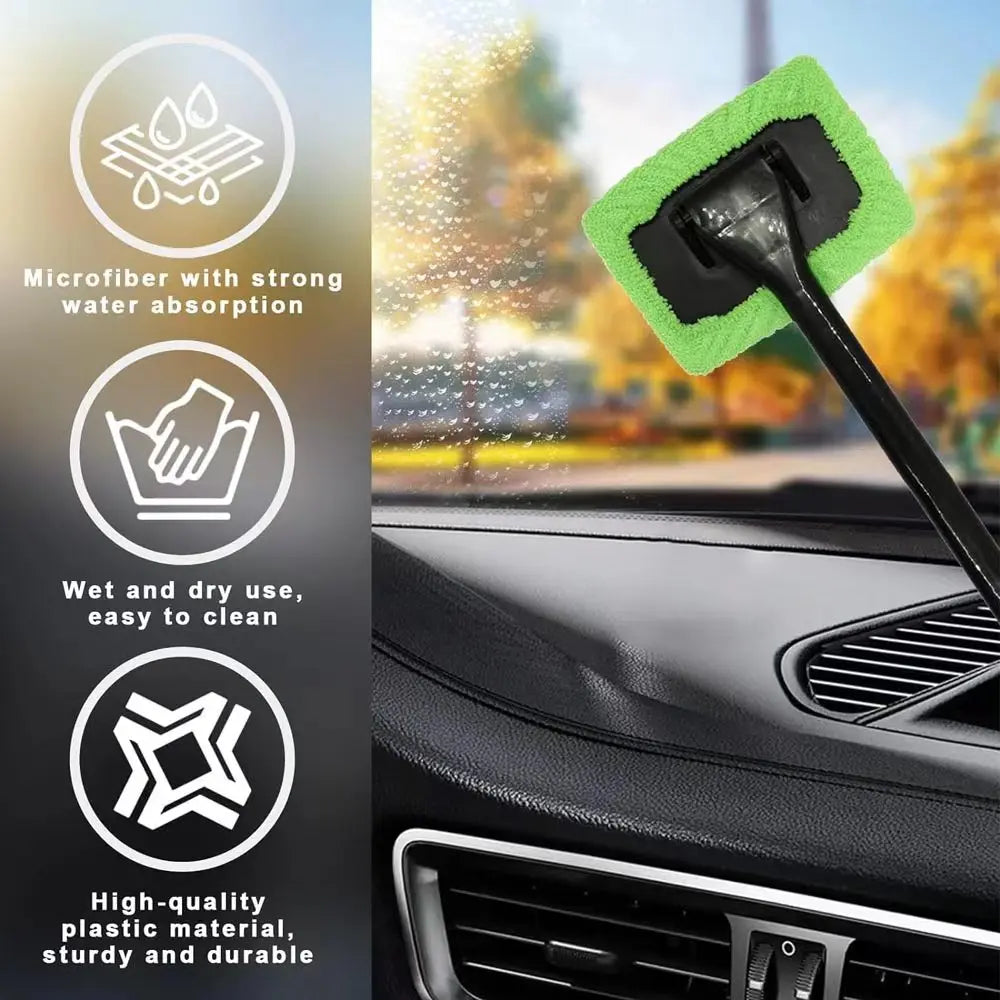 Car Windshield Cleaning Tool with Long Handle, Inside Window Cleaner with Washable Microfiber Pad, 4 Options