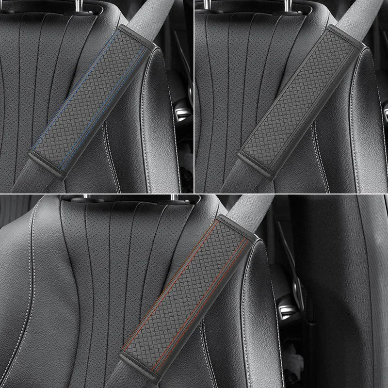 Soft-Touch PU Leather Seat Belt Shoulder Cover for Adults, Perforated Snap-On Pad for Neck Comfort, 1 Piece, 4 Styles