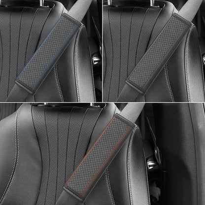Soft-Touch PU Leather Seat Belt Shoulder Cover for Adults, Perforated Snap-On Pad for Neck Comfort, 1 Piece, 4 Styles