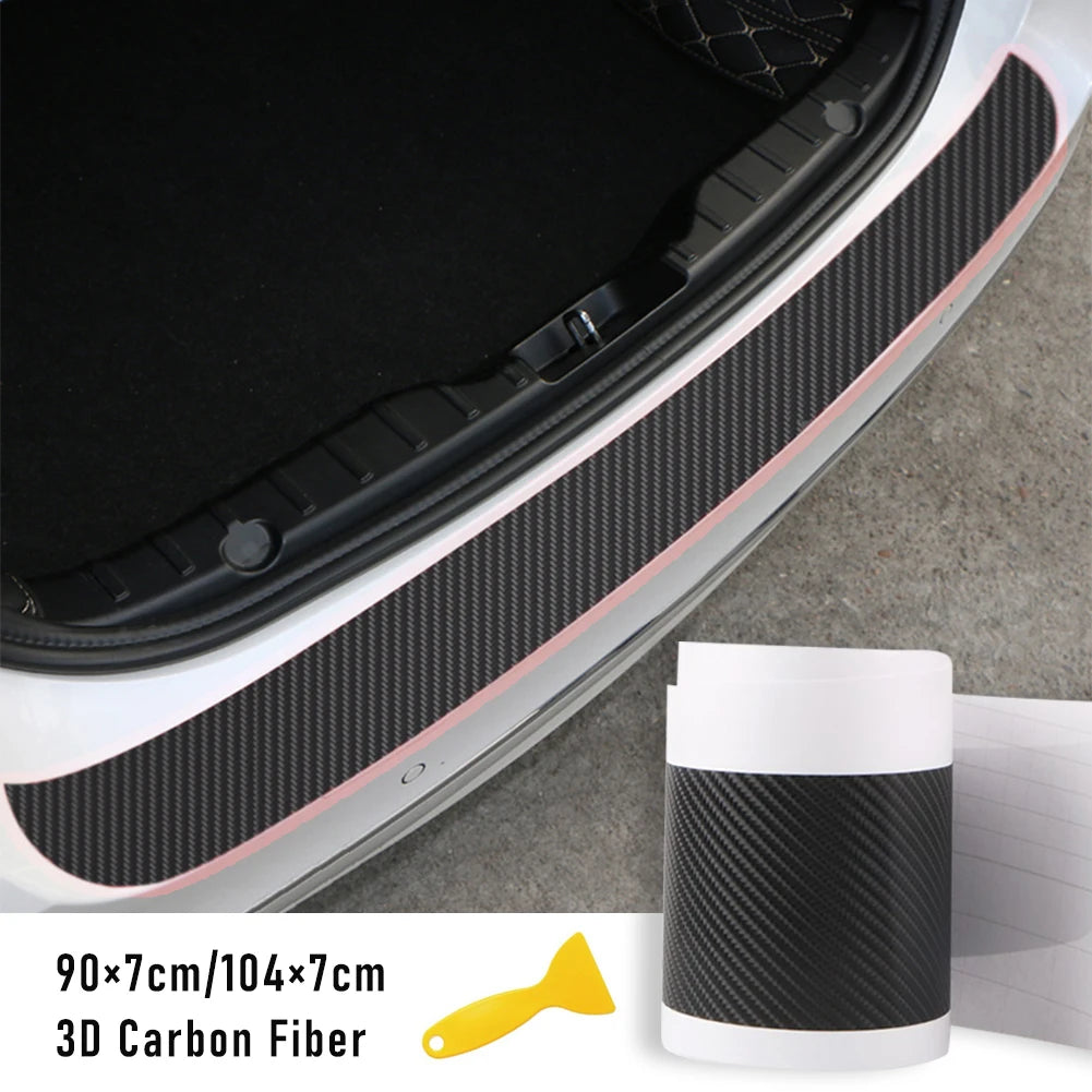 Rear Bumper Protector Sticker, Self-Adhesive 3D Carbon Fiber Film Trunk Sill Guard, 35 or 41 Inch for Cars, SUVs and Minivans