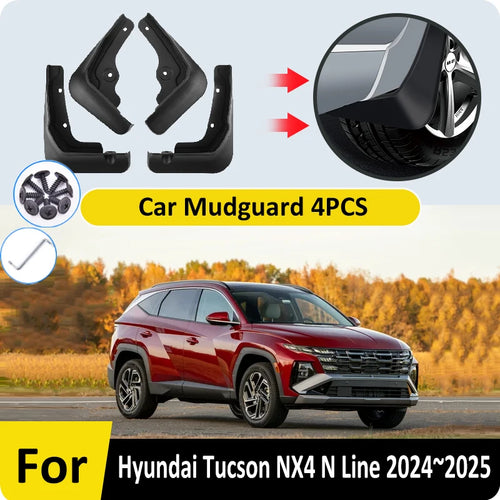 Oversized Mud Flaps for Hyundai Tucson N Line 2024-2025 (NX4), Set of 4 Front and Rear Splash Guards, Black