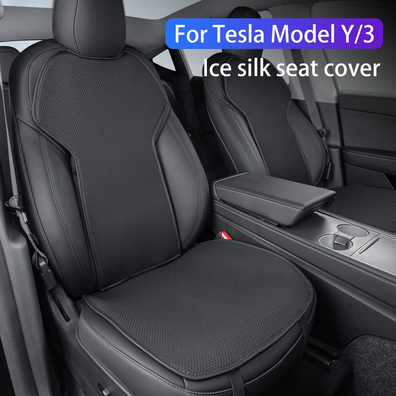 Ice Silk Seat Cushions for Tesla Model 3 and Model Y, Breathable Knit Front or Rear Seat Pads, Black or White