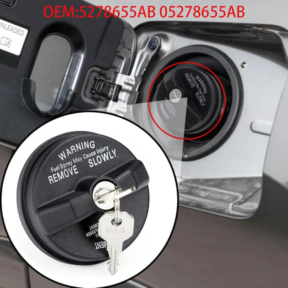 Locking Gas Cap with Key for Jeep Wrangler (JK, TJ), Grand Cherokee, Liberty and Gladiator, Plastic Replacement Fuel Tank Cap
